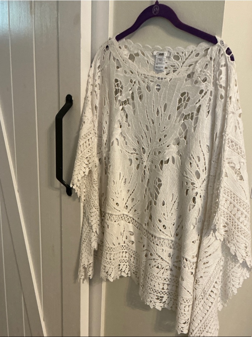 Chico's White Crochet Lace Poncho Top
